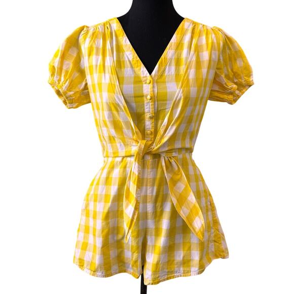 Color Me Courtney X RTR Yellow White Gingham Check One-Piece Romper Size 2 - Picture 5 of 7